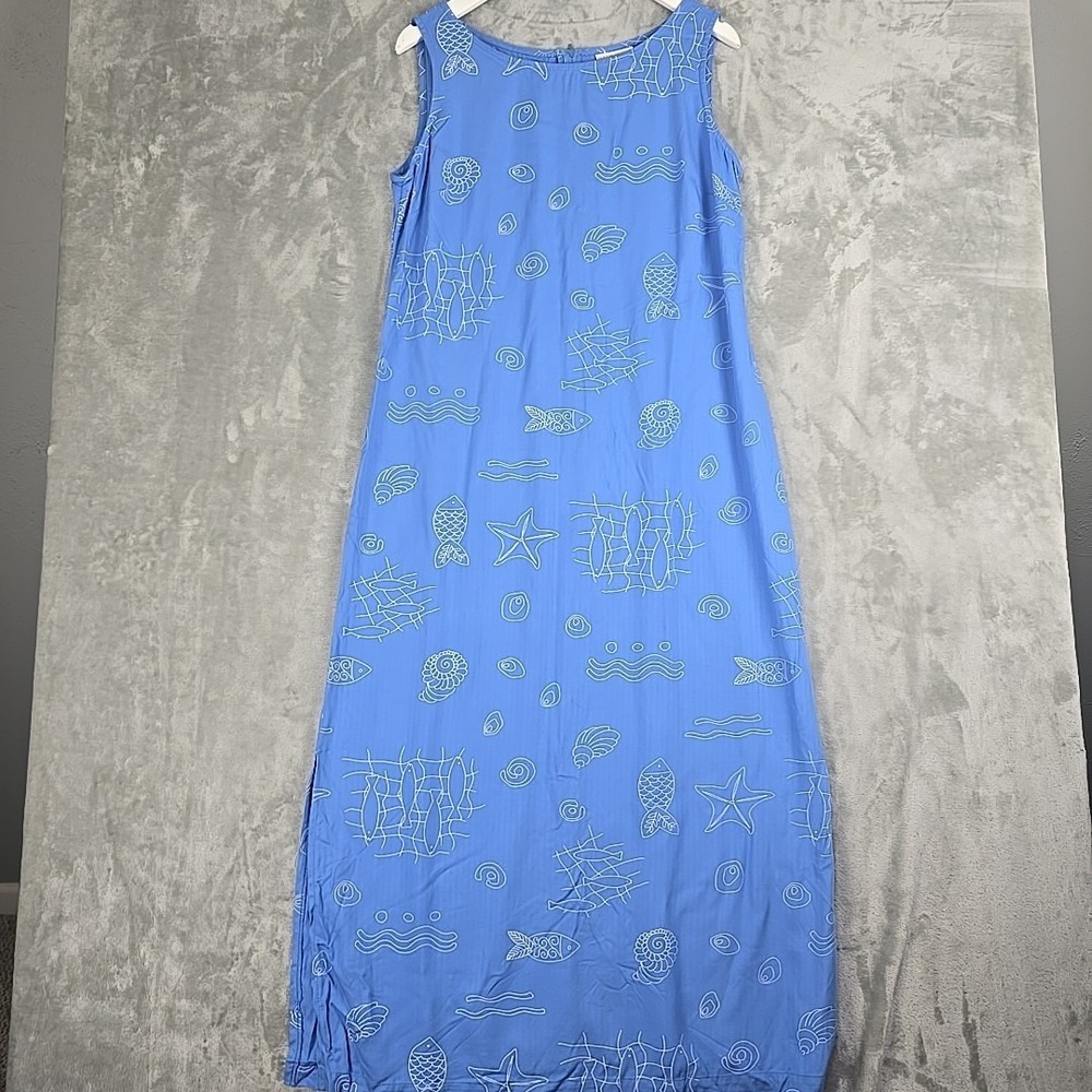 Coldwater Creek Sleeveless Fish Beach Maxi Dress 14 Blue Coastal‎ - Picture 2 of 8